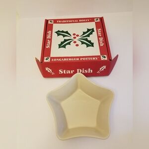 Longaberger Pottery Star Dish Traditional Holly #30592 In Box